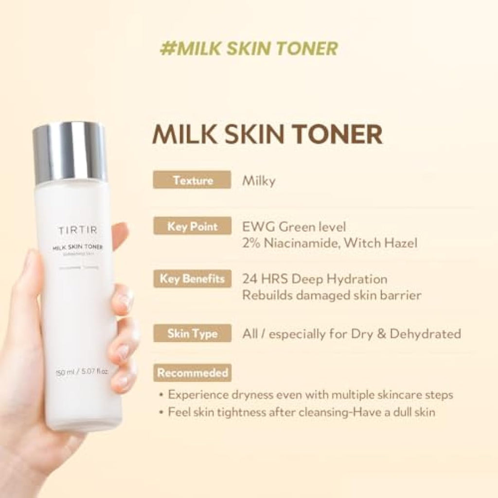 TIRTIR Milk Skin Rice Toner Light - 4% Niacinamide Hydrating Vegan Toner