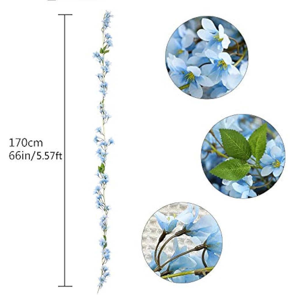 Artificial Cherry Blossom Silk Flower Vine Garland – Blue