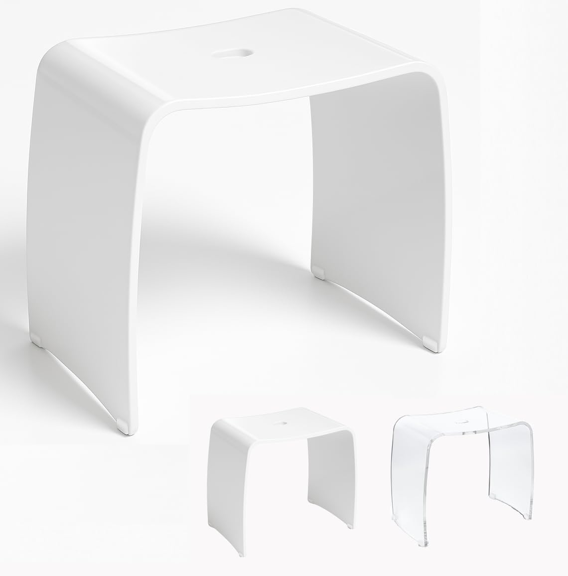 Libaro Meran Acrylic Shower Stool with Handle - Non-Slip XL White