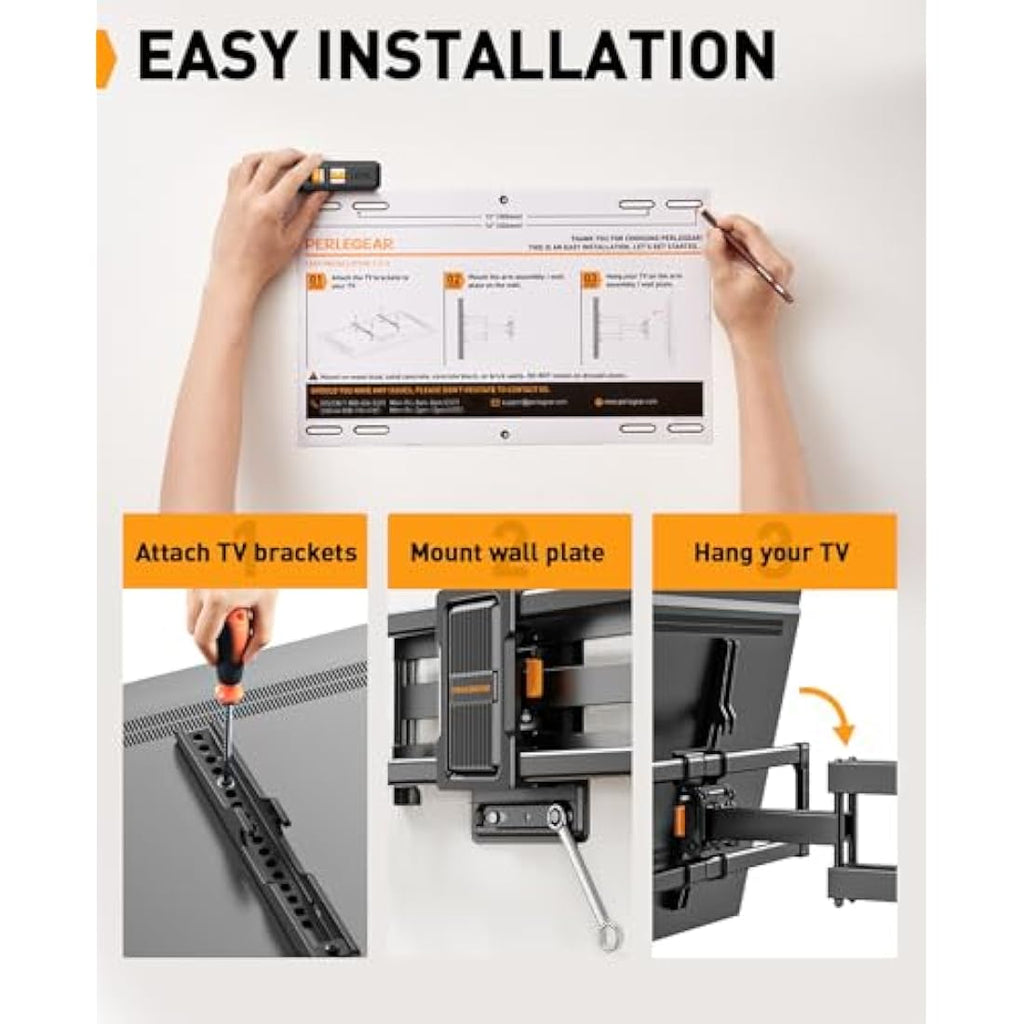 Perlegear Full Motion TV Wall Mount for 42-84 Inch TVs, Dual Swivel Arms