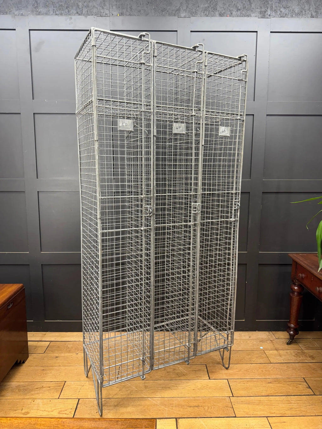 Industrial Vintage Wire Mesh Three Door Locker Storage Cabinet Cage Wardrobe
