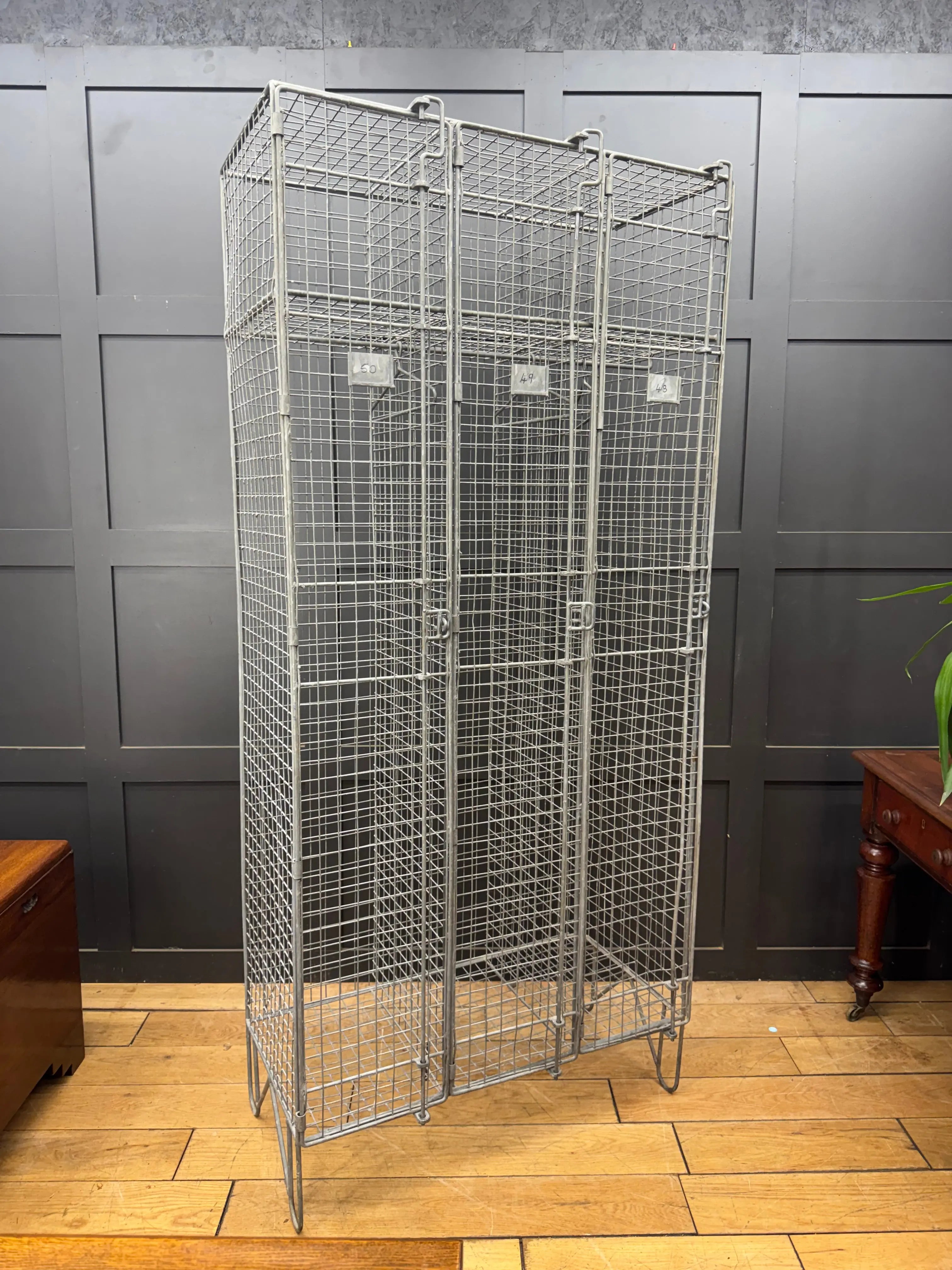 Industrial Vintage Wire Mesh Three Door Locker Storage Cabinet Cage Wardrobe
