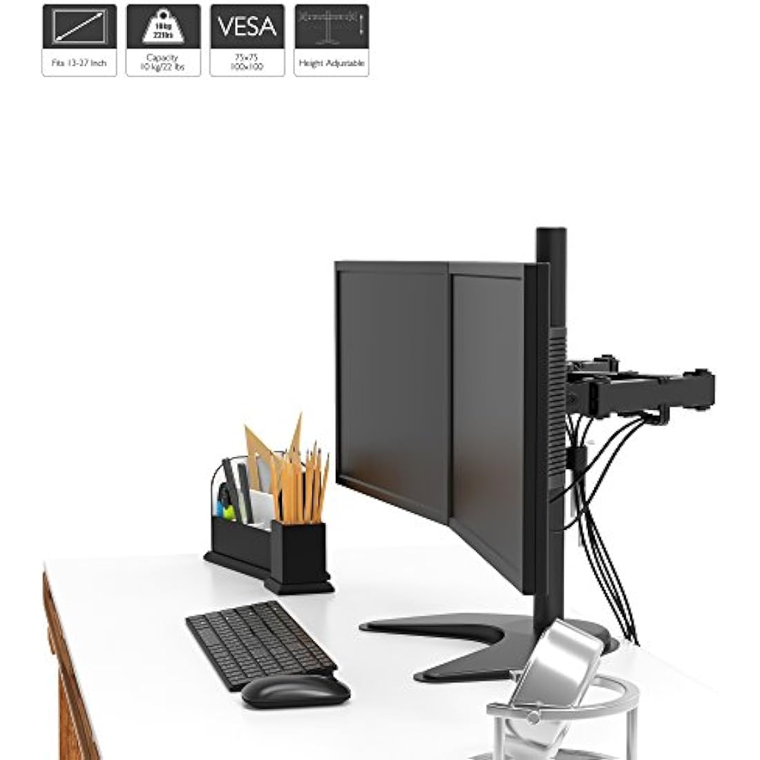 BONTEC Dual Monitor Stand – Double Arm Desk Mount for 13-27" Screens