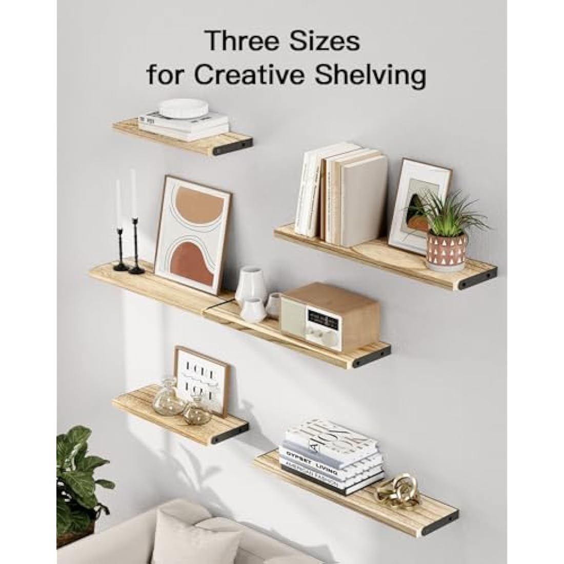 Pipishell Set of 6 Paulownia Wood Floating Shelves | Rustic Wall Decor