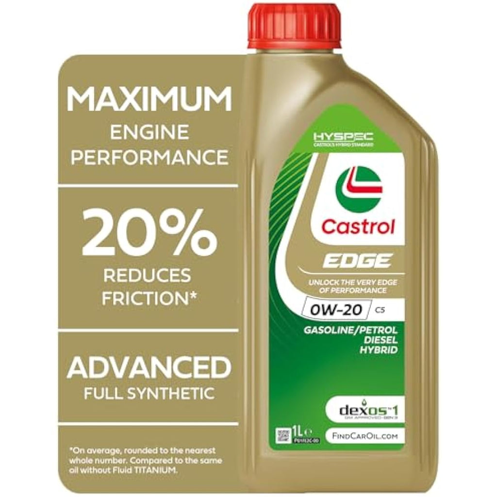 Castrol EDGE 0W-20 C5 Full Synthetic Engine Oil - 1L Gold Bottle