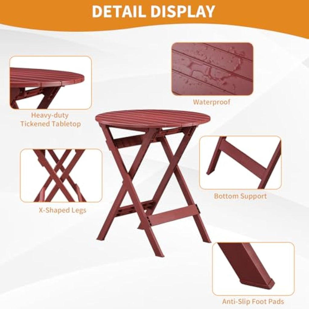 TAO ONE 3-Piece Plastic Folding Bistro Set – Portable Patio Furniture, Red