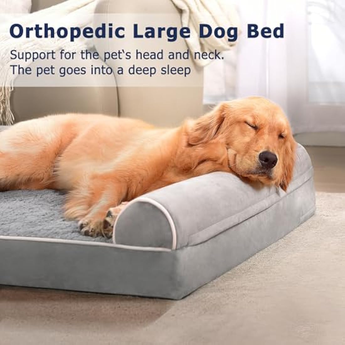 WESTERN HOME Orthopedic Dog Bed | Large Waterproof Bolster Sofa - Grey