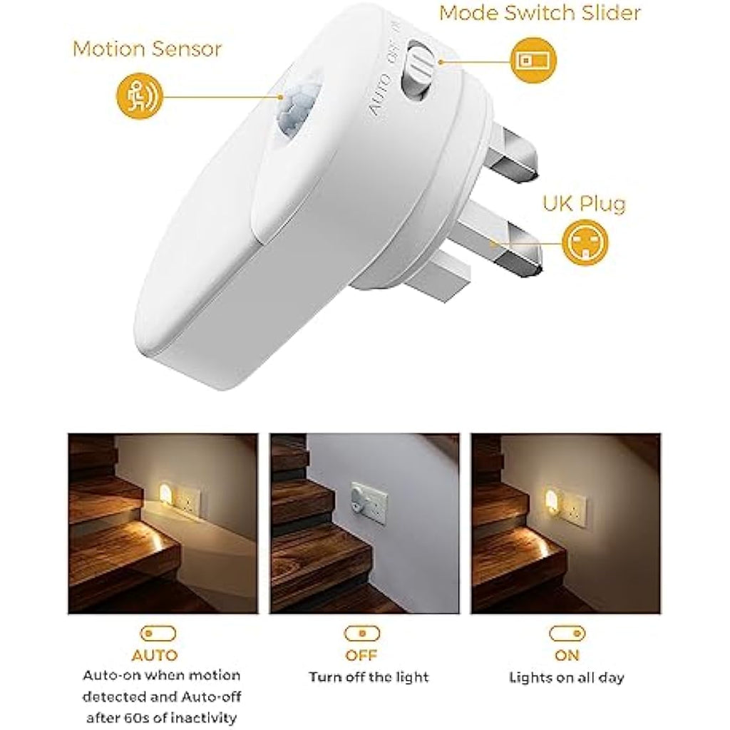 LOHAS-LED Motion Sensor Night Light | 3000K Warm White Plug-in | 2 Pack