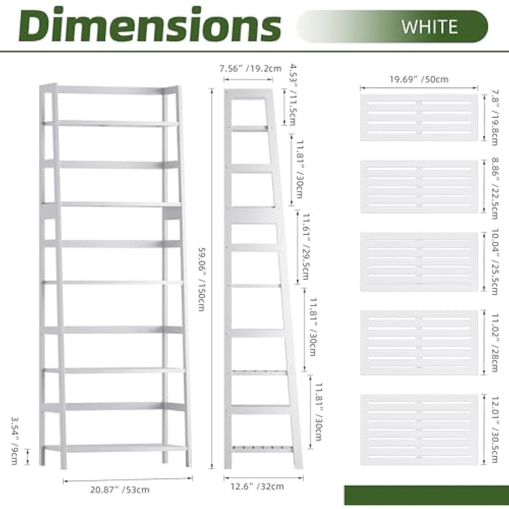 Vovala 5-Tier Bamboo Ladder Shelf – Modern Freestanding Bookcase, White