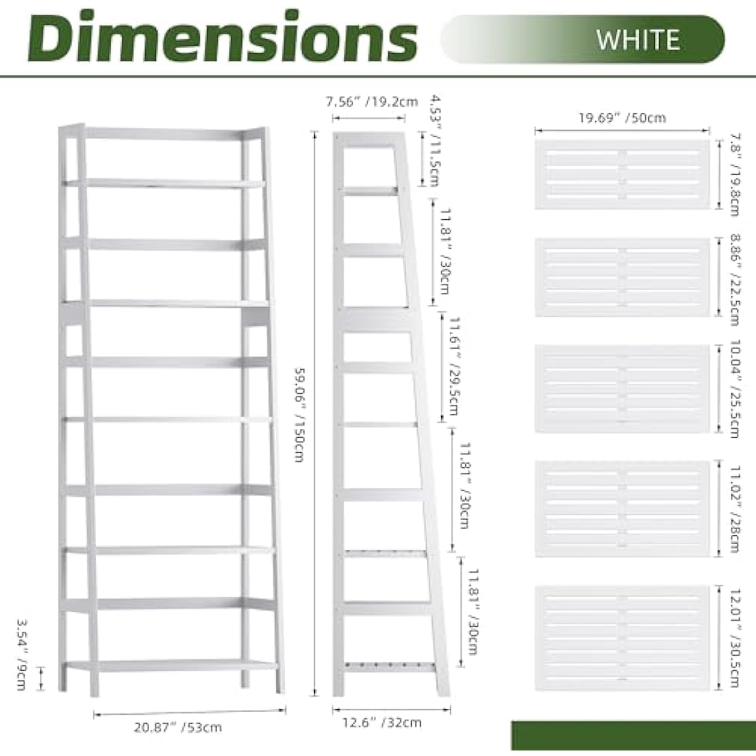 Vovala 5-Tier Bamboo Ladder Shelf – Modern Freestanding Bookcase, White
