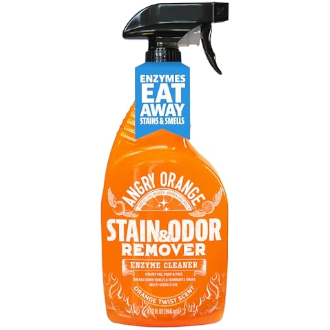 Angry Orange Enzyme Pet Stain Remover – 32oz Citrus Odor Eliminator Spray