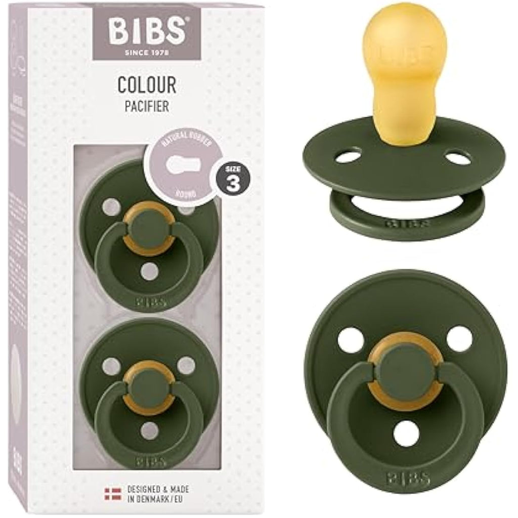 BIBS Colour Pacifier 2-Pack | Natural Rubber Latex Soother, Size 3