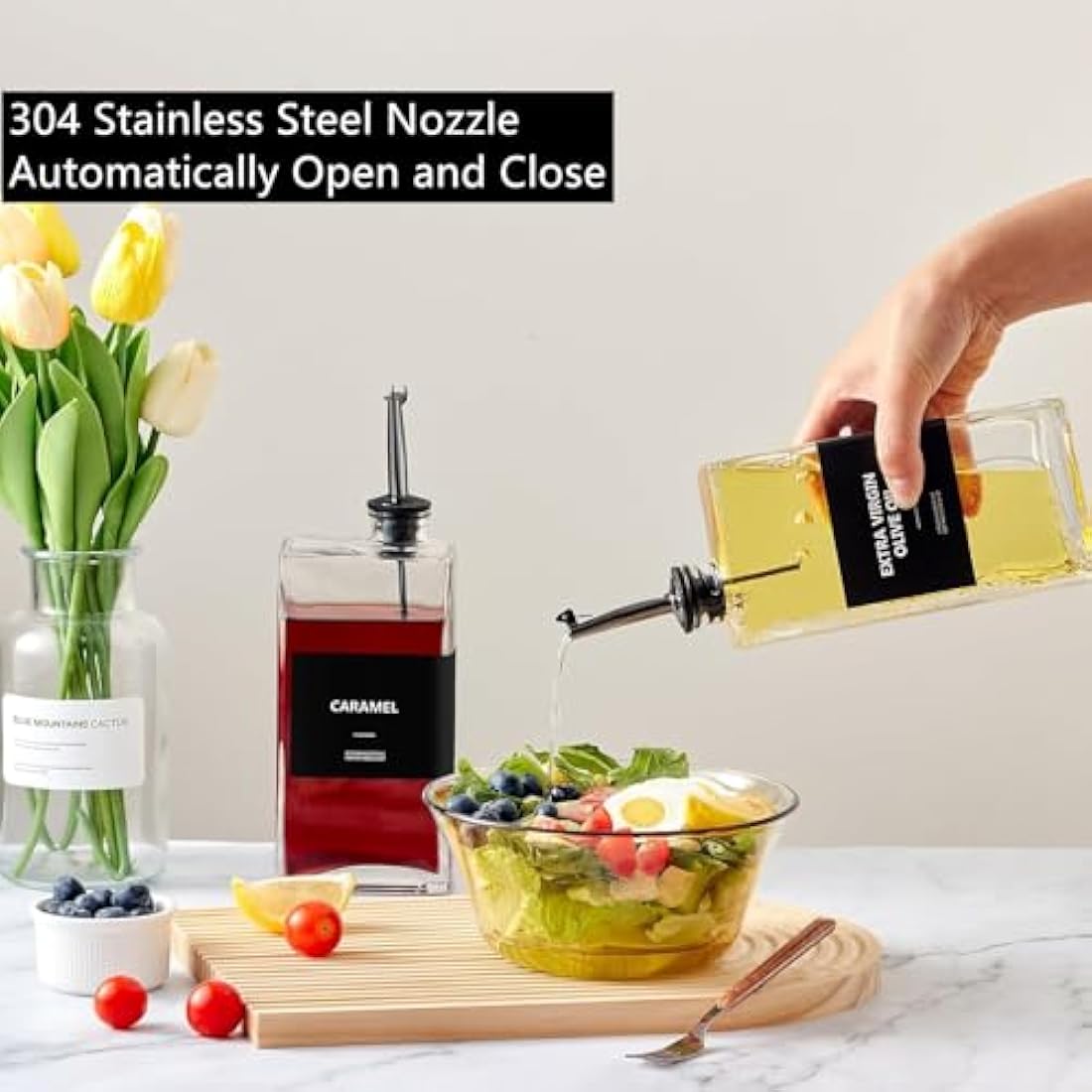 Glass Olive Oil Dispenser Bottle Set - 500ml Black (4 Pack)