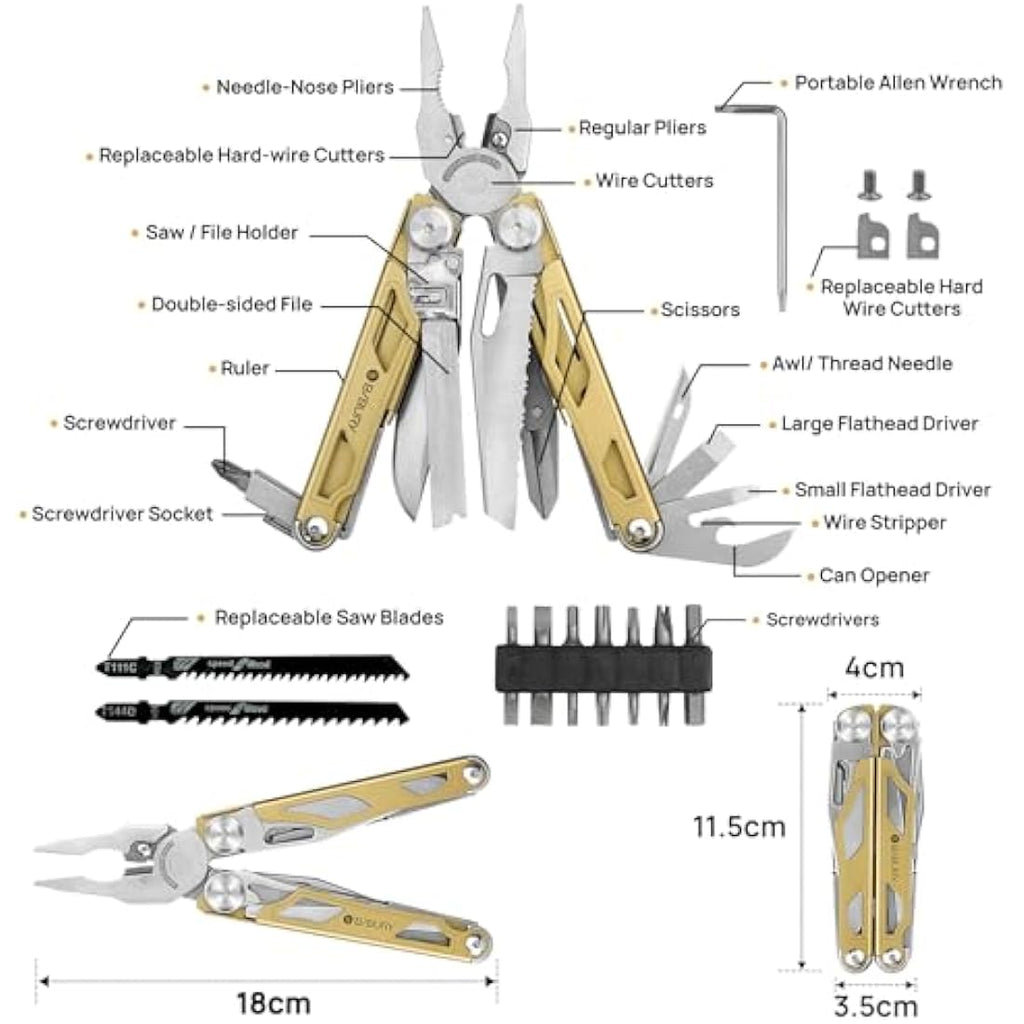 BIBURY 31-in-1 Multitool Pliers | Titanium Gold Stainless Steel Multi Tool