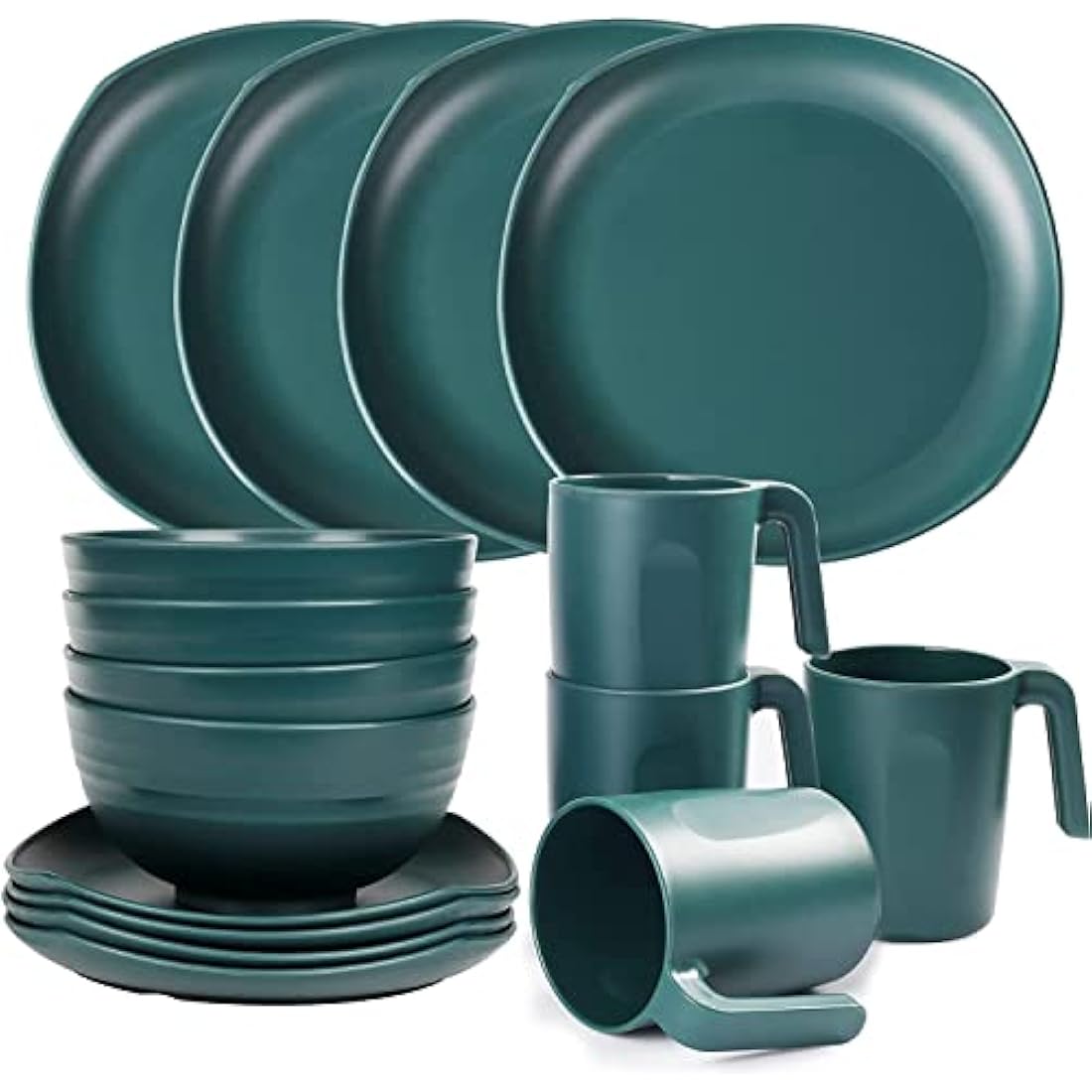 Greentainer 16pc Unbreakable Plastic Dinnerware Set – Microwave Safe Green