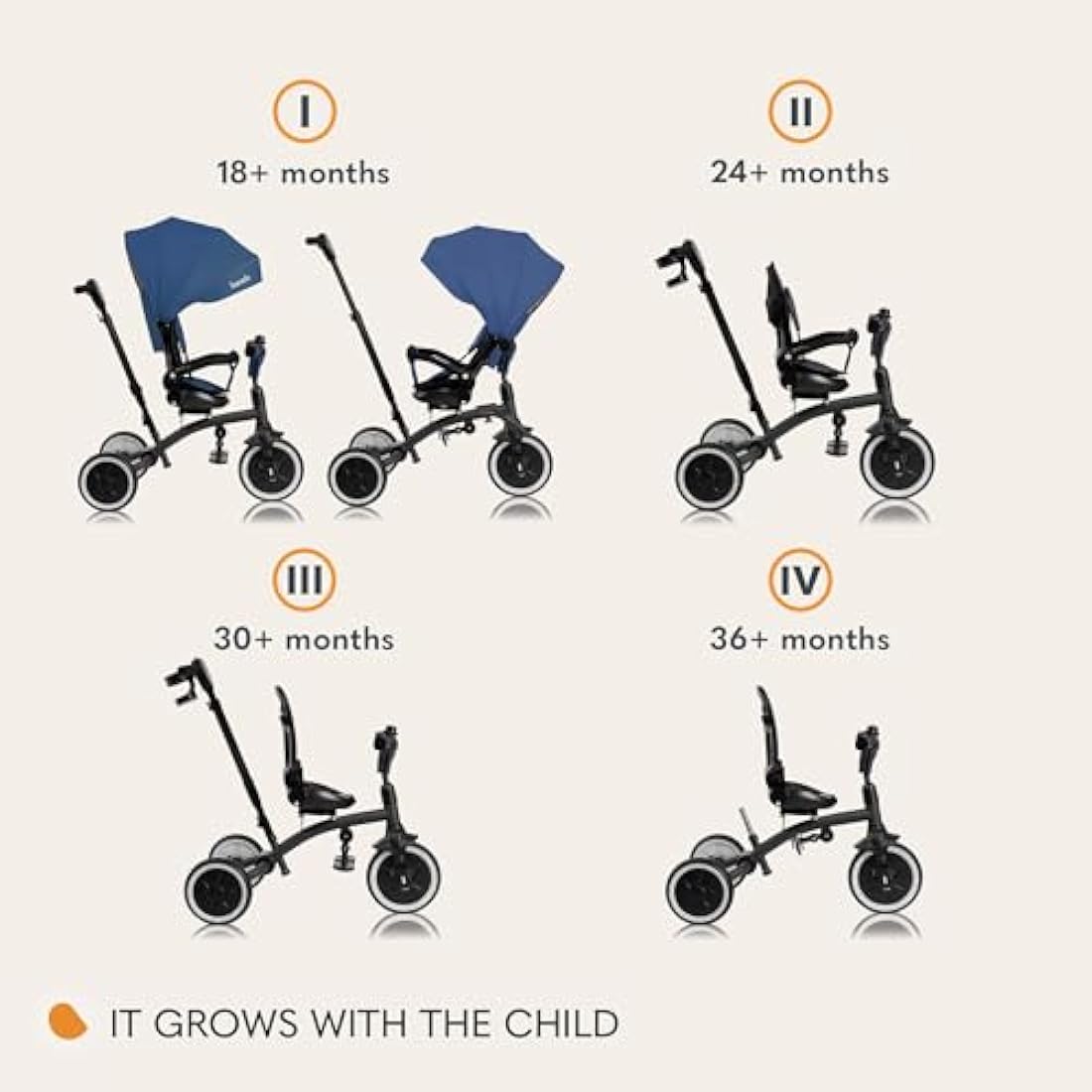 Lionelo Tris Plus 2in1 Kids' Tricycle - 360° Swivel Seat Stroller Trike