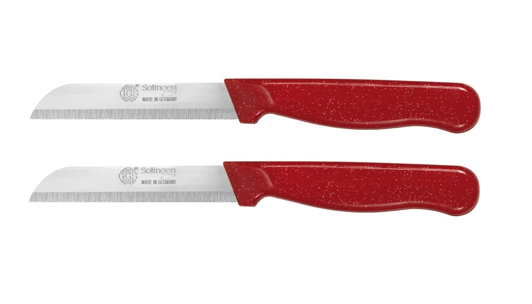 GGS Solingen Serrated Kitchen Knife Set – German Stainless Steel, Red
