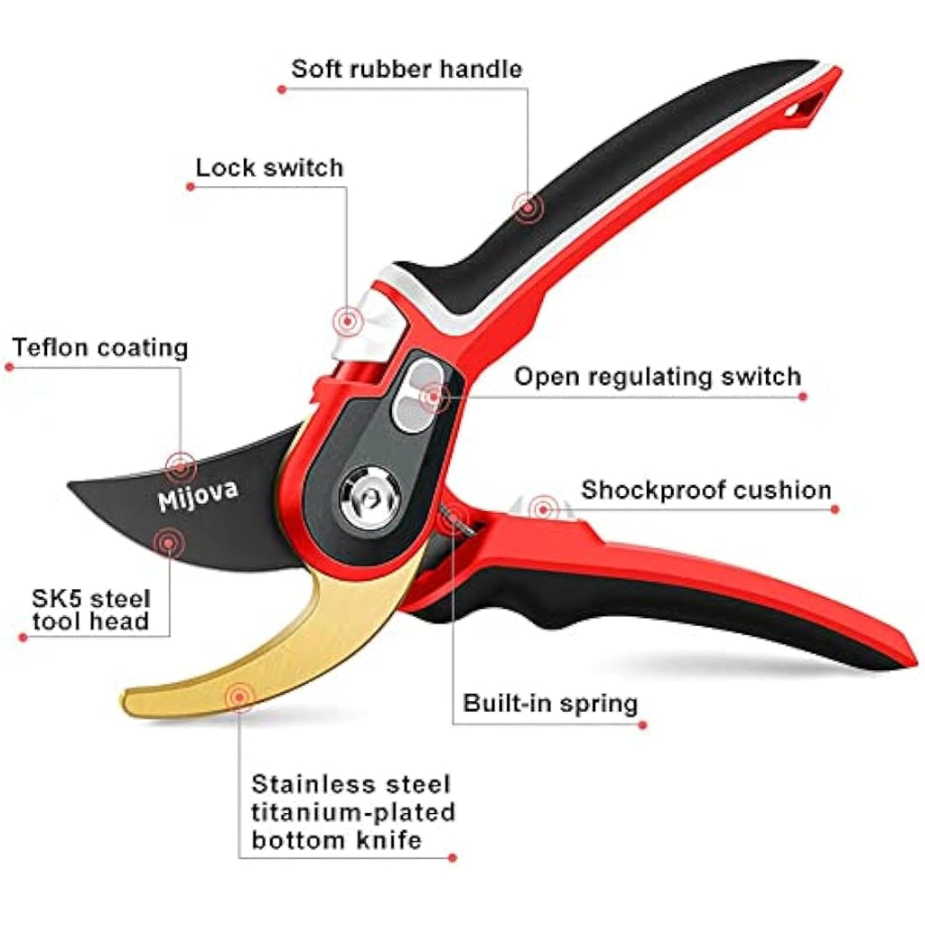 Mijova Heavy Duty Pruning Shears – SK-5 Carbon Steel Bypass Pruners