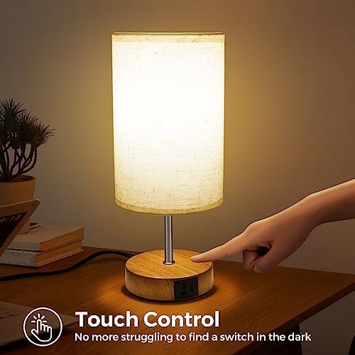 Suright Touch Bedside Lamps Set of 2 | 3-Way Dimmable with USB A+C