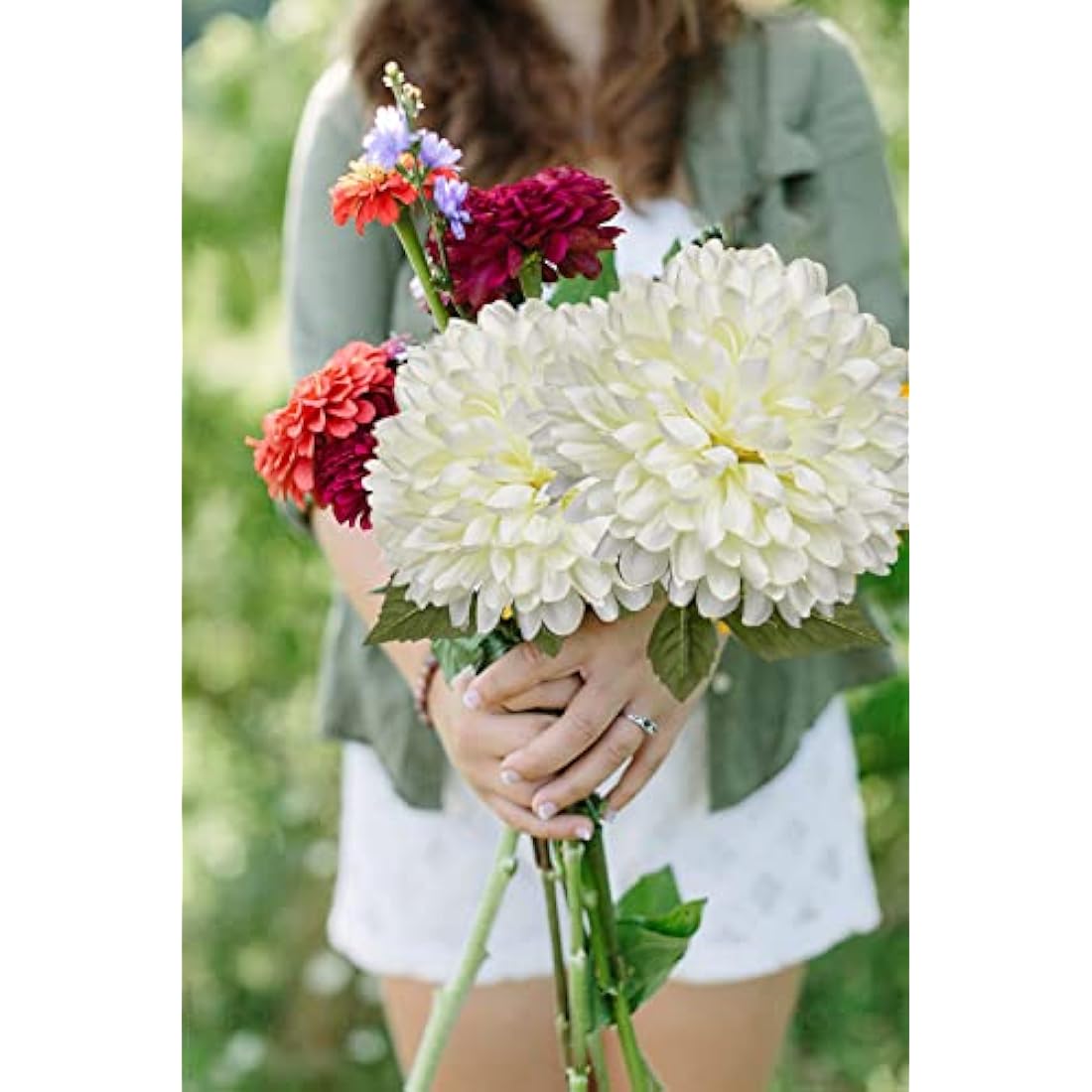 Large White Silk Chrysanthemum Flowers - 4 Pcs Faux Ball Flowers