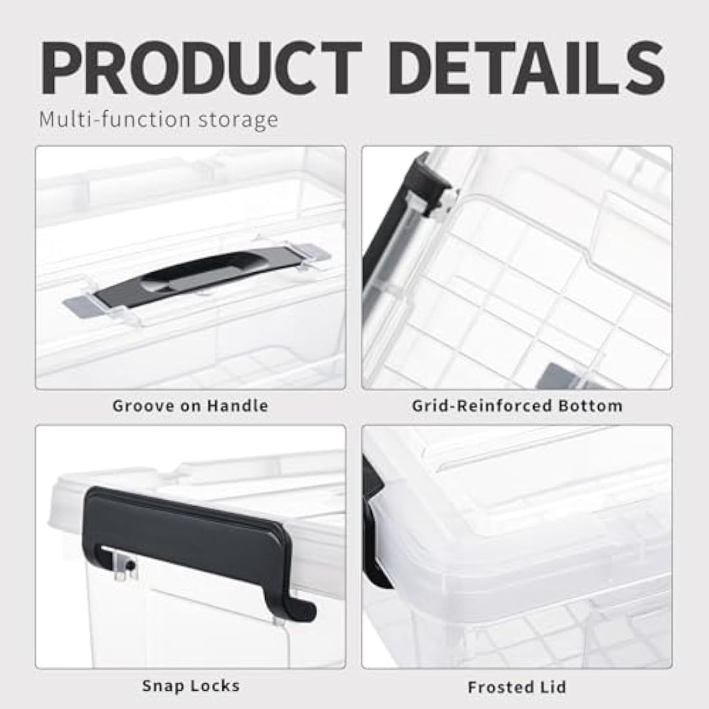 Cetomo 20L Clear Plastic Storage Boxes with Lids and Handles – 4 Pack