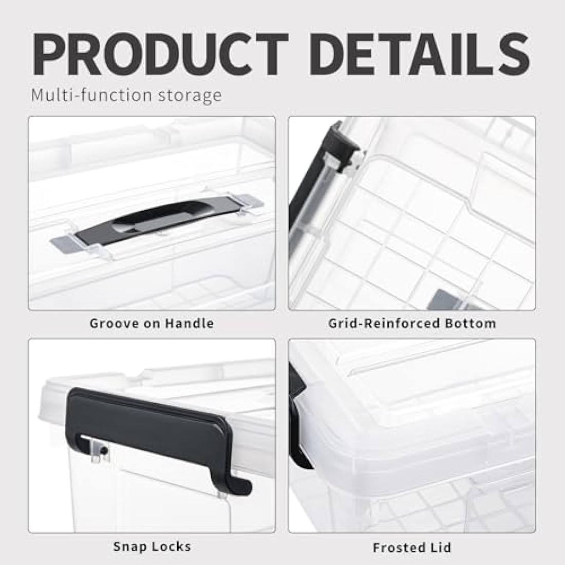 Cetomo 20L Clear Plastic Storage Boxes with Lids and Handles – 4 Pack