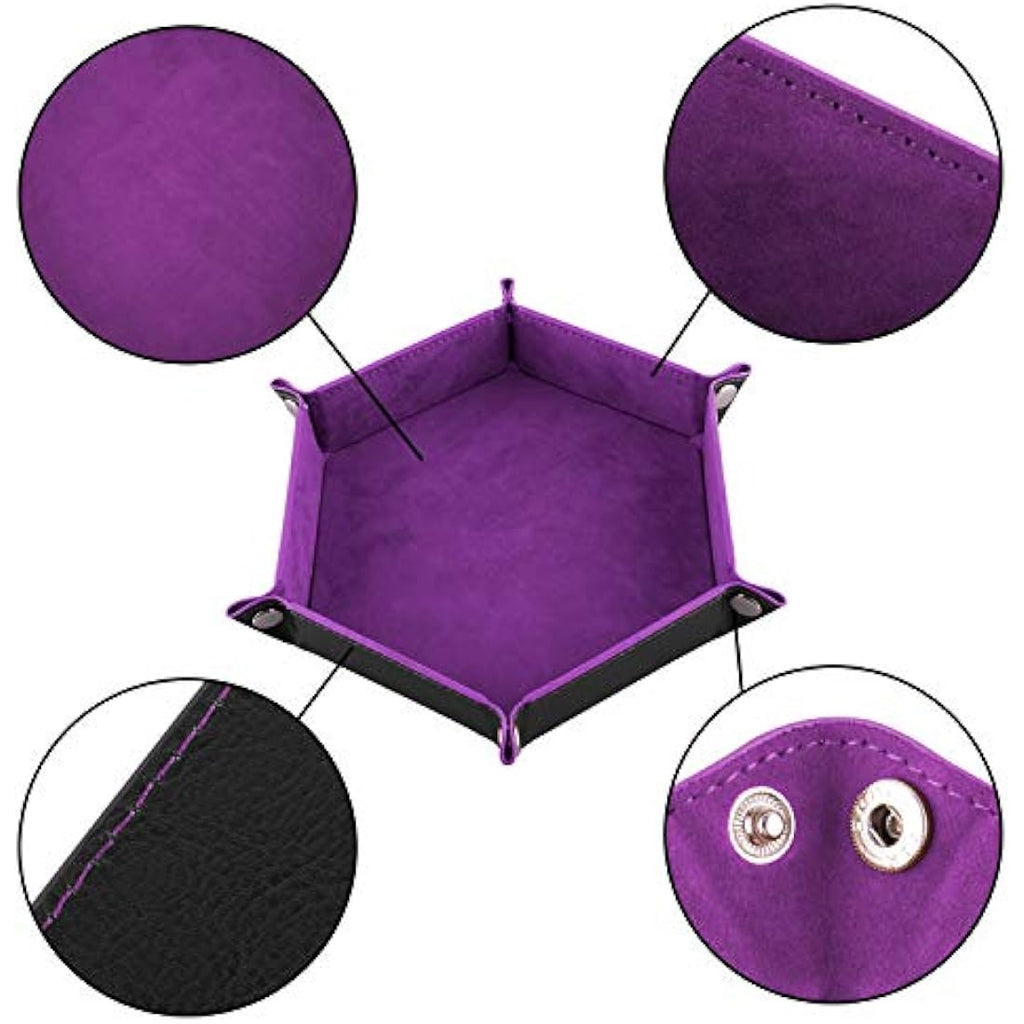 Jolof Store Hexagon Dice Tray – 4 Pack PU Leather & Velvet DND Trays