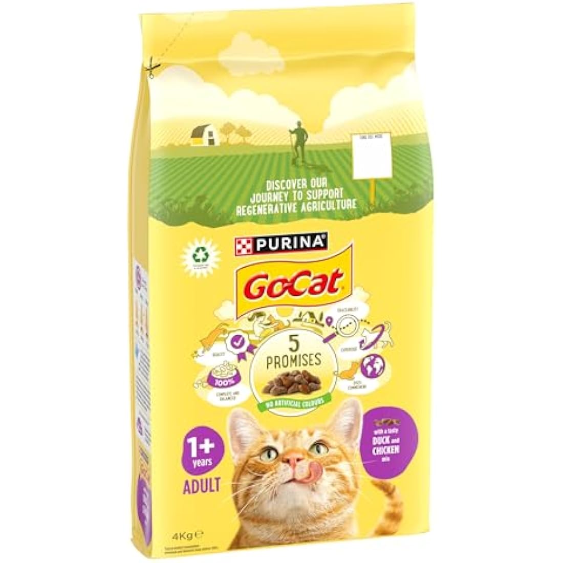Purina Go-Cat Adult Dry Cat Food - Chicken & Duck - 4kg (Pack of 2)