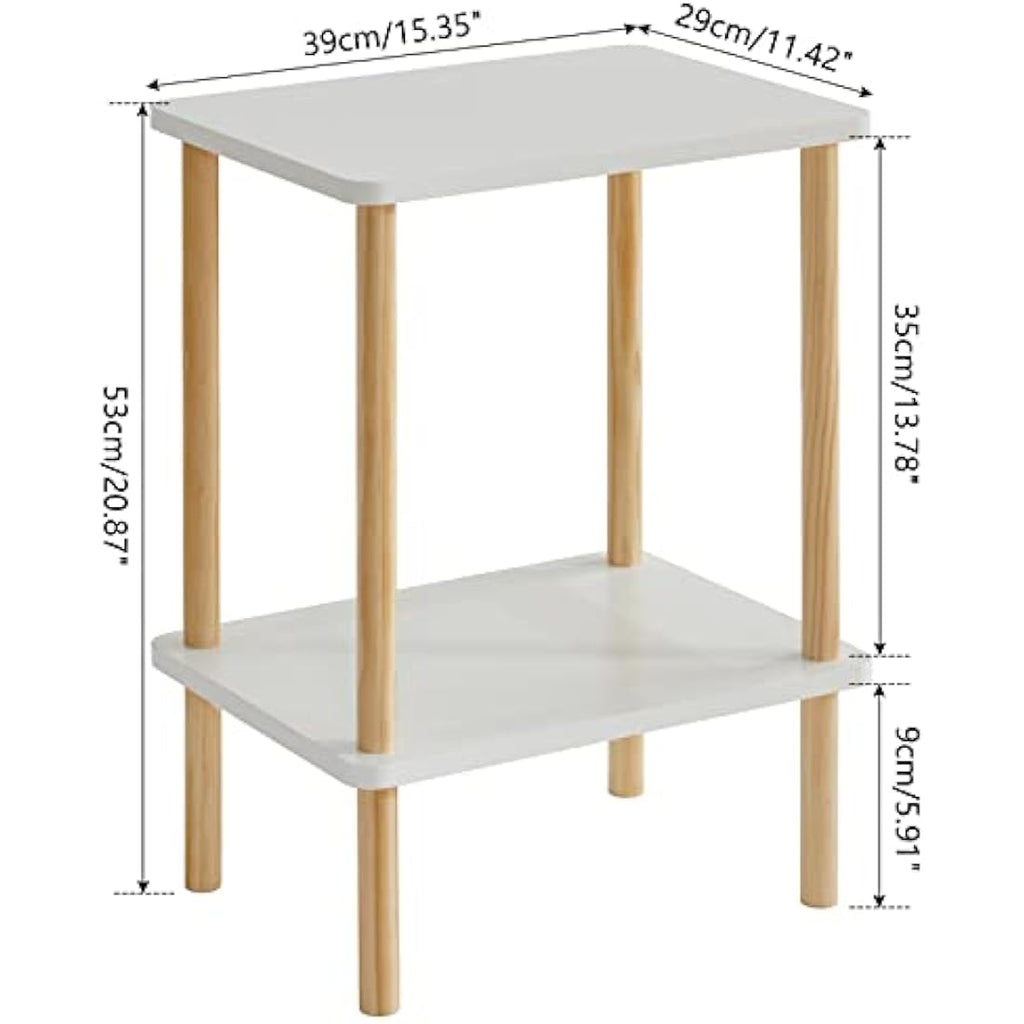 IBUYKE 2-Tier Wood Side Table – Narrow Nightstand with Storage, White