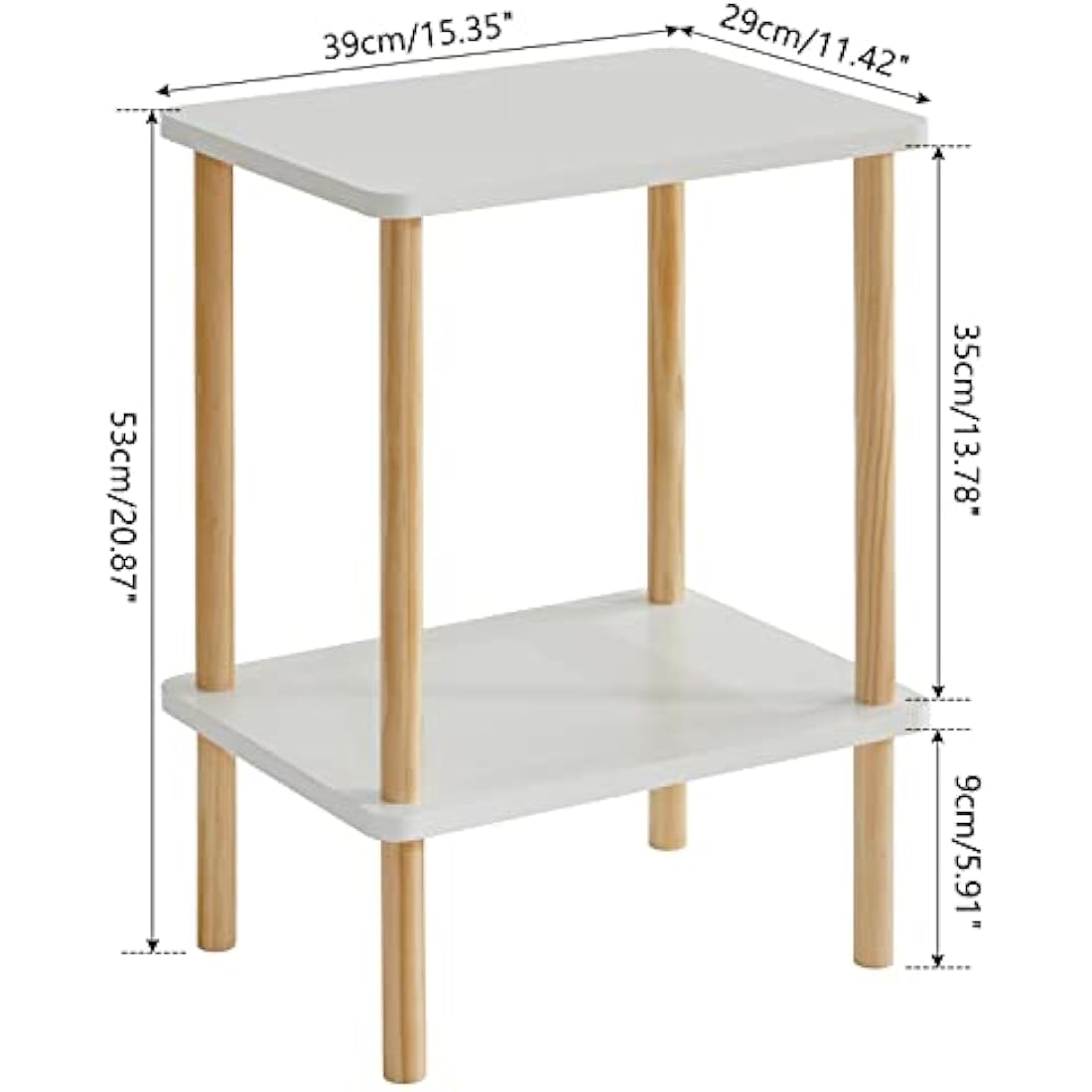 IBUYKE 2-Tier Wood Side Table – Narrow Nightstand with Storage, White