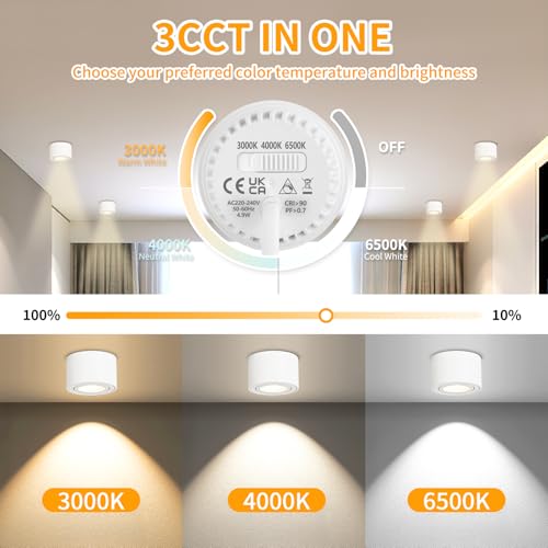 GeyouLux Dimmable LED Ceiling Spotlight - 5W 3CCT Adjustable White 4-Pack