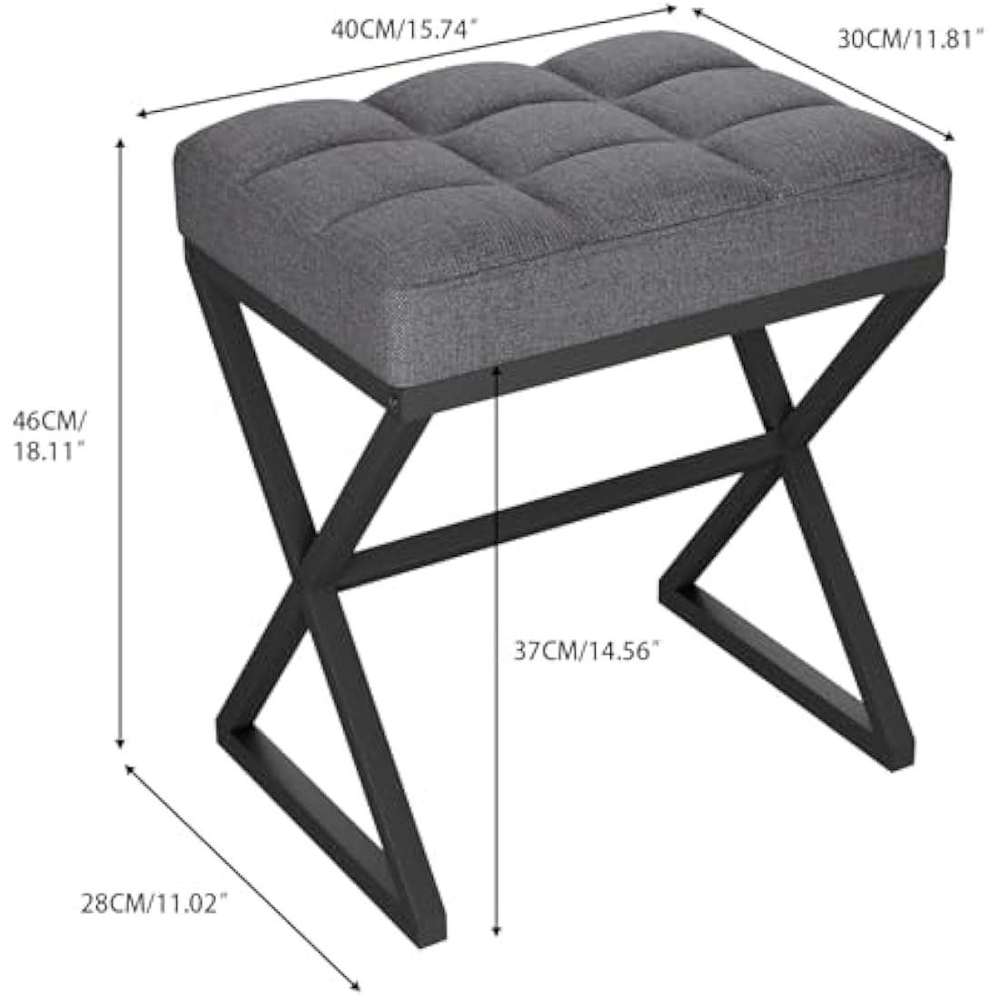 YMYNY Linen Vanity Stool – Square Ottoman Bench with X-Shaped Metal Legs