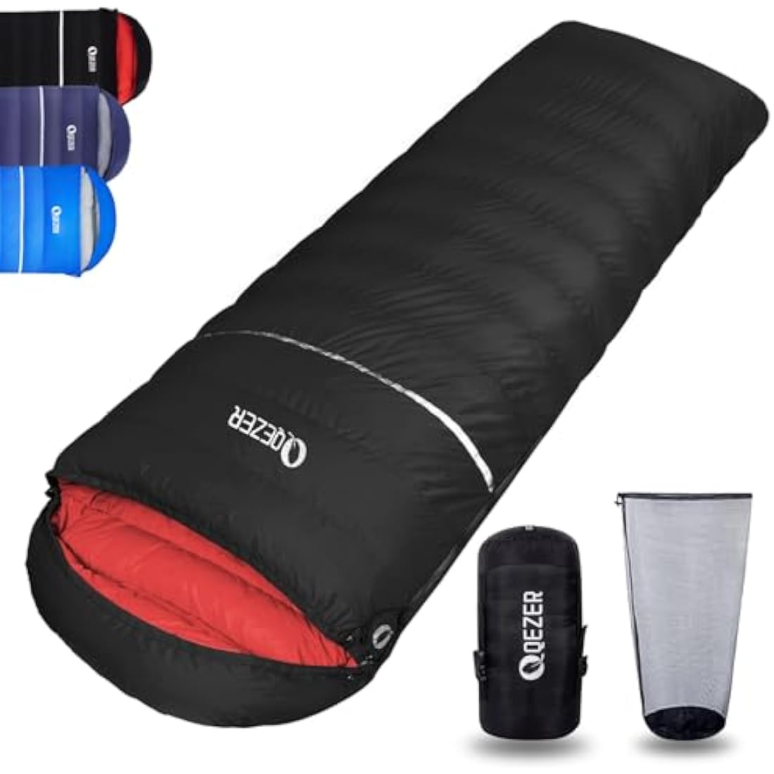 QEZER Down Sleeping Bag | Lightweight 4-Season Rectangular Nylon Bag