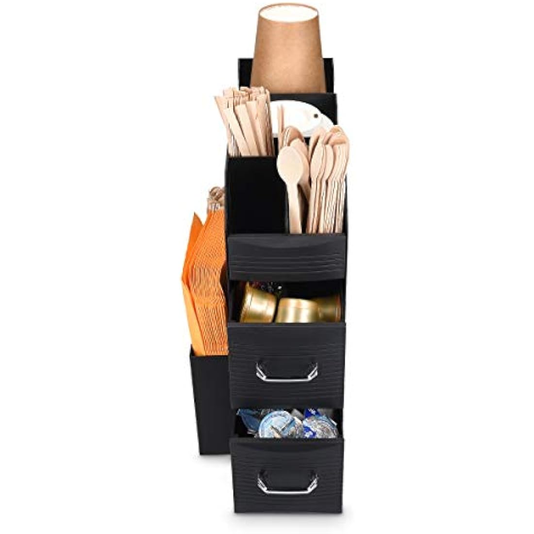 Navaris Coffee Condiment Caddy – 2-Drawer Tea Station Organizer - Black