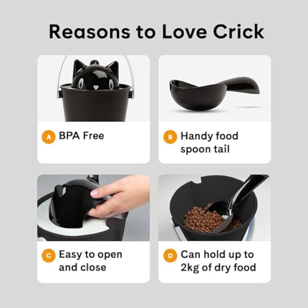 United Pets Crick Cat Food Container - 2kg Black Polypropylene Storage