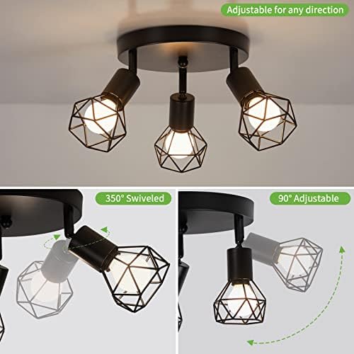 FORCOSO 3-Way Ceiling Spotlight – Retro Black Metal Rotatable LED Lamp