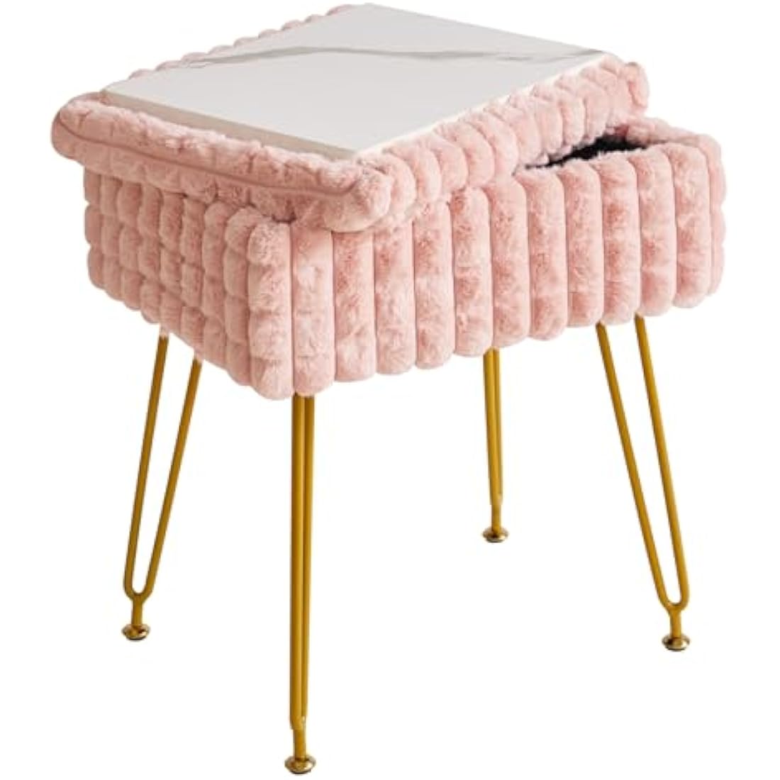 IBUYKE Vanity Chair with Storage - Pink Grid Ottoman Footstool