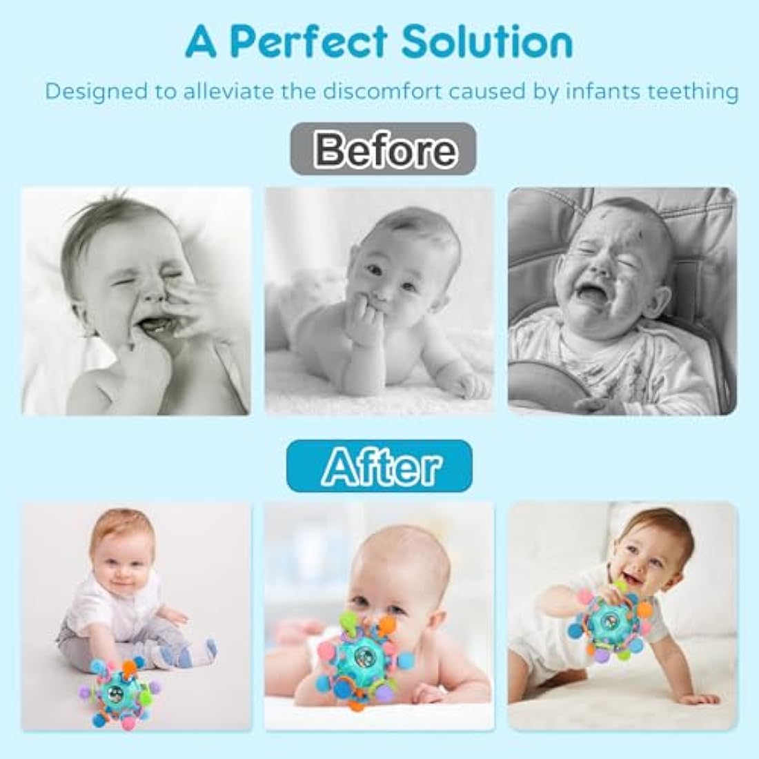 Baby Sensory Rattle & Teether Toy – Montessori Blue Silicone