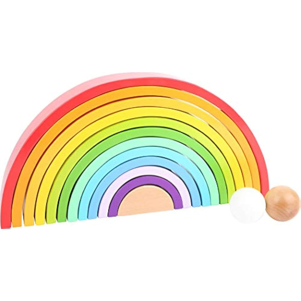 Small Foot XL Wooden Rainbow Stacking Blocks – 12-Piece Montessori Toy