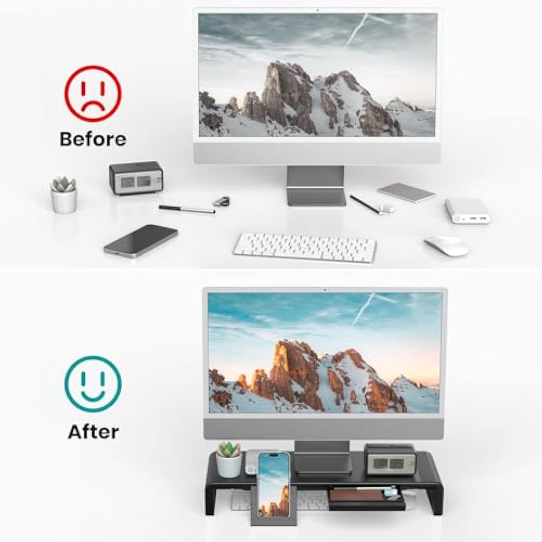 Klearlook Foldable Monitor Stand – Adjustable Riser with Drawer | Black