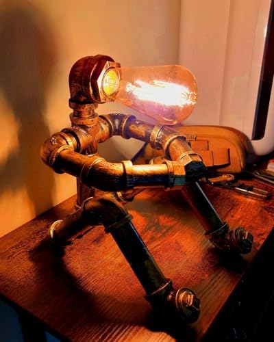 Jolof Store Steampunk Robot Water Pipe Table Lamp – Retro Iron Desk Light