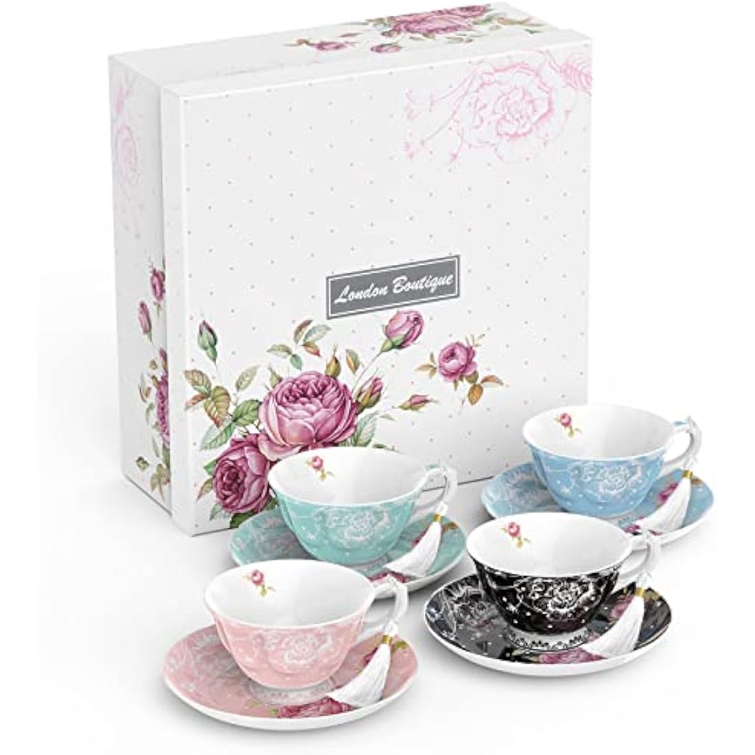 London Boutique Vintage Flora Porcelain Tea Cup and Saucer Set - 200ml