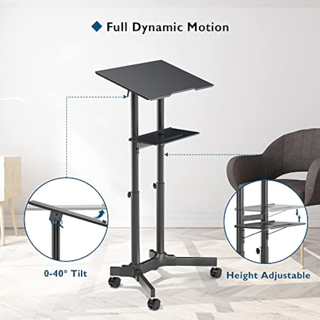 BONTEC Mobile Laptop Desk – Adjustable Rolling Standing Desk with Wheels