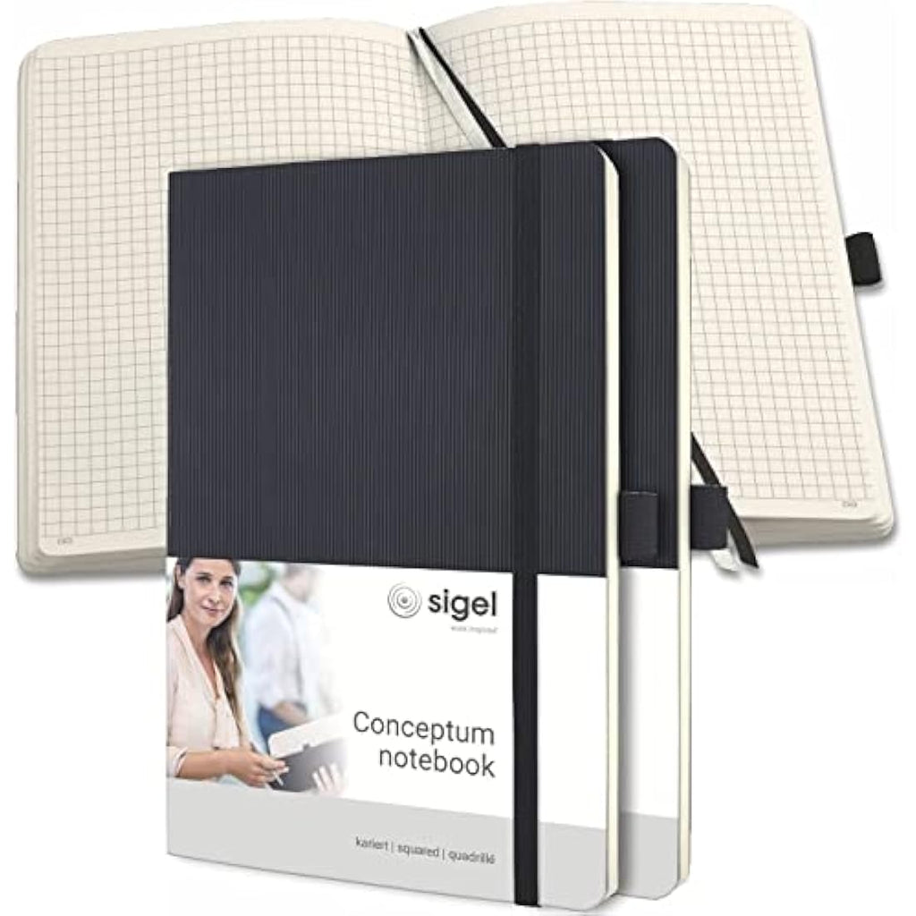 Sigel Conceptum A5 Squared Notebook - Black Softcover Journal (3 Pack)