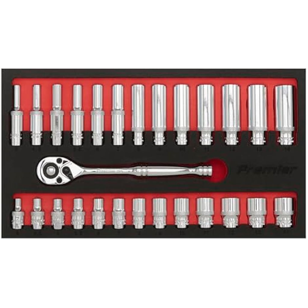 Sealey AK66721 1/4" Sq Drive Ratchet Wrench & Socket Set – 27pc