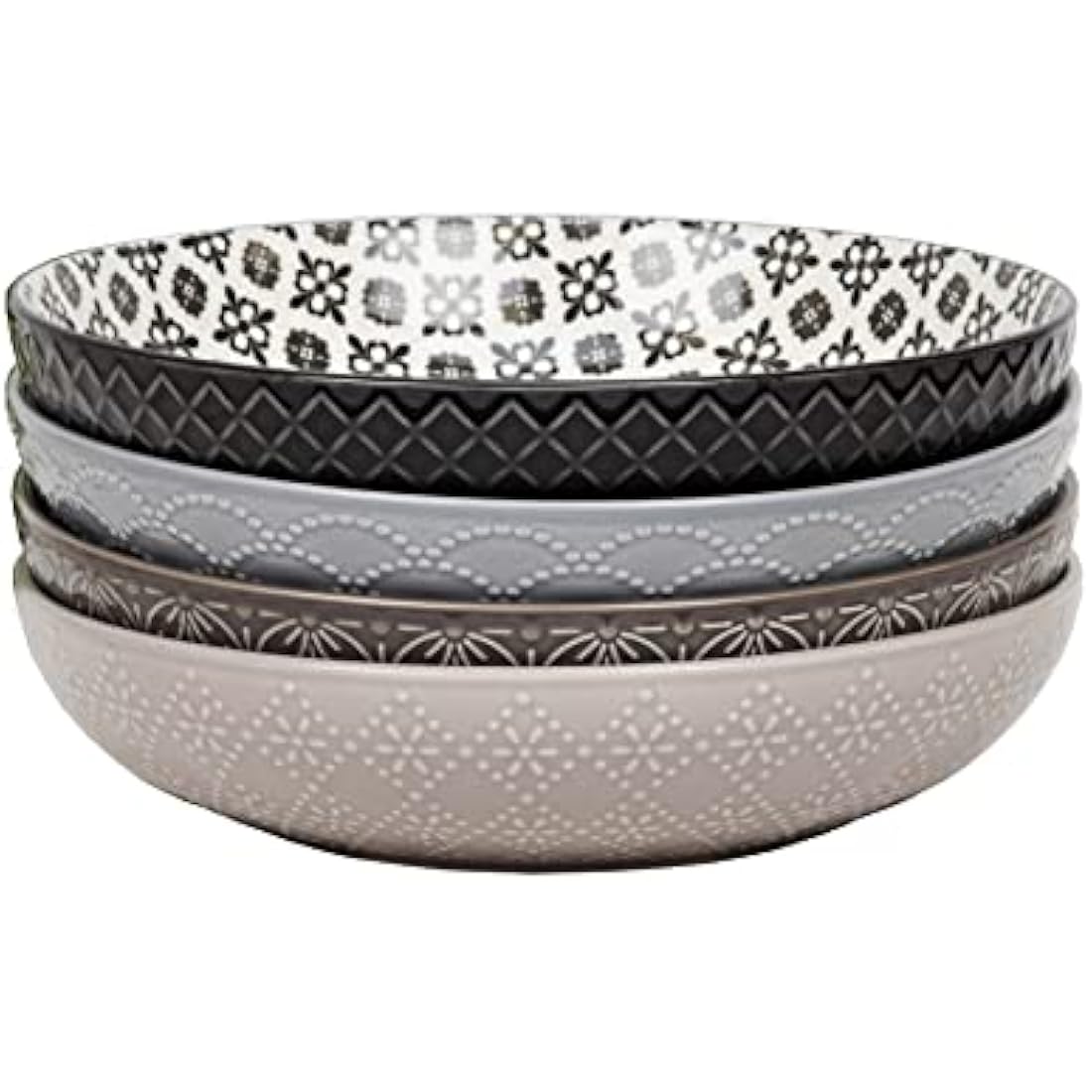Widdop Home Living Grey Ceramic Pasta Bowls – Set of 4 Dinnerware