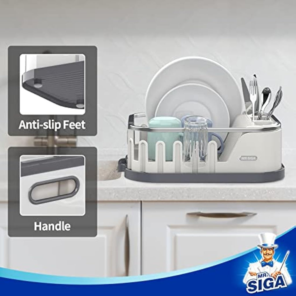 MR.SIGA Dish Drying Rack with Drainboard – Compact Aluminum Kitchen Drainer