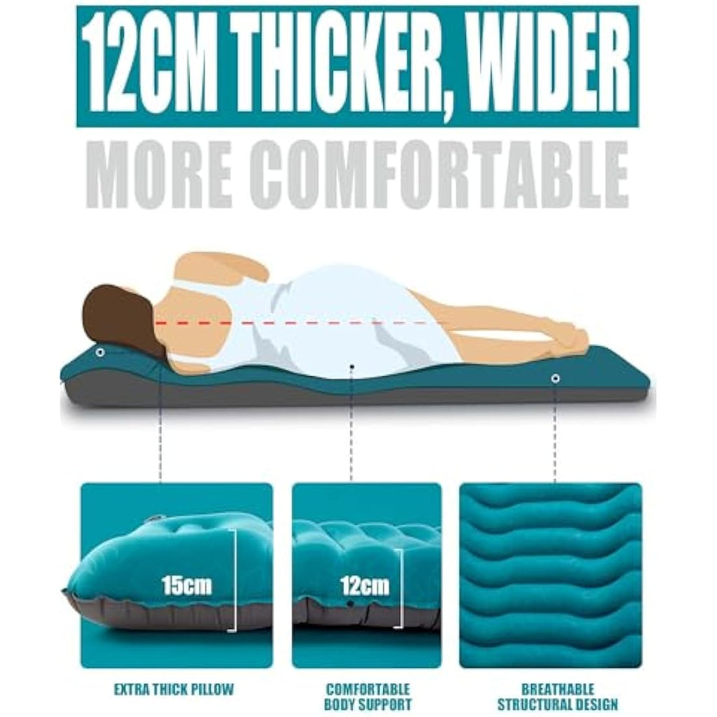 AKSOUL Self Inflating Sleeping Mat – 12cm Thick Ultralight Camping Mattress