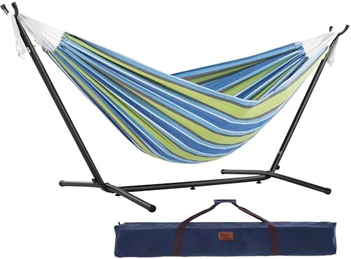 Vivere Double Cotton Hammock with Steel Stand and Carrying Bag – Oasis