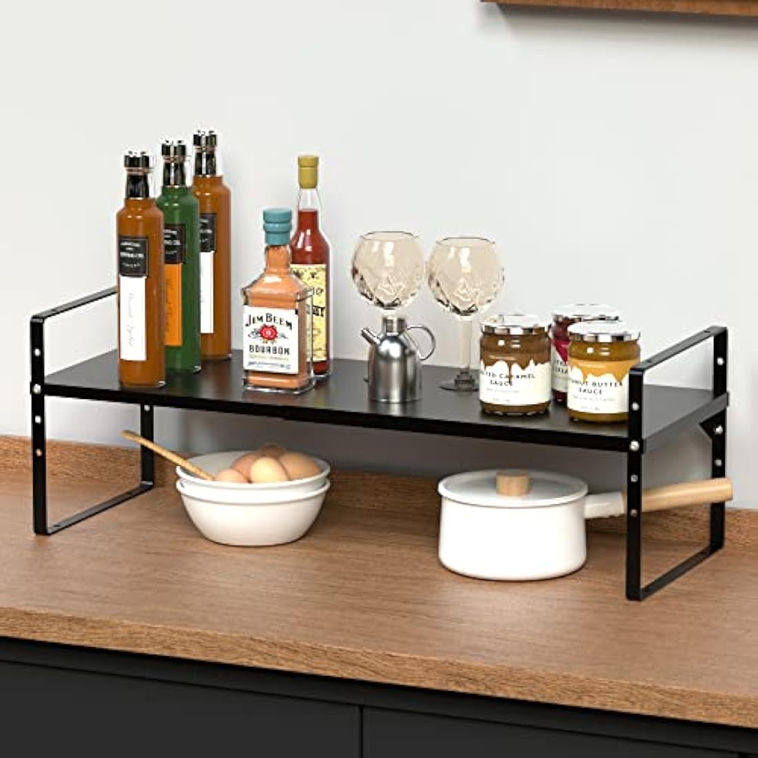 ARCCI Expandable & Stackable Metal Kitchen Cabinet Shelf Organizer – Black